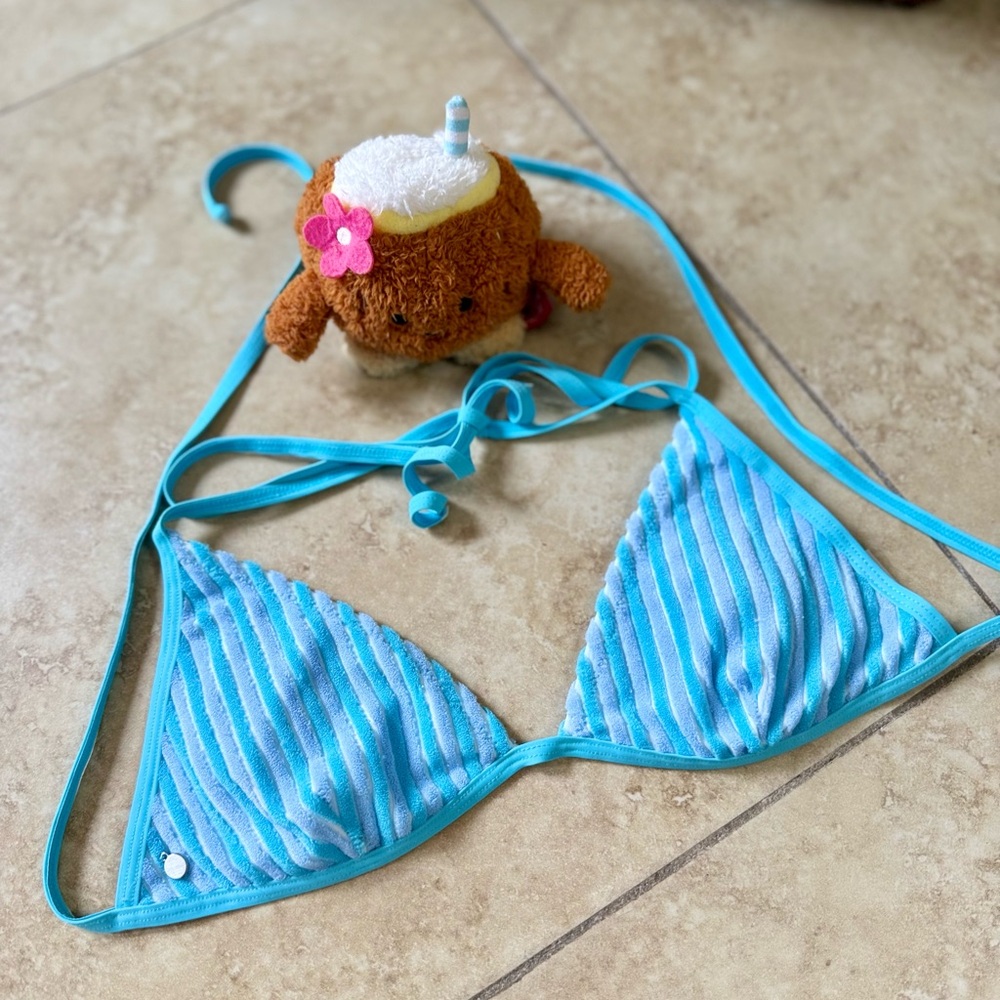 Rhythm Aqua Bikini Top Terry Cloth Stripe